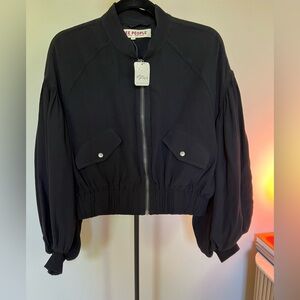 Free People Black Balloon Sleeve Jacket